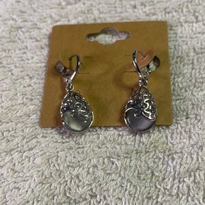 Silver Teardrop Filigree Dangle Earrings